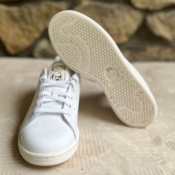 NEW Womens Size 6.5 Mens 5 Adidas Stan Smith White Leather Gold Metallic Sneaker - Picture 9 of 9